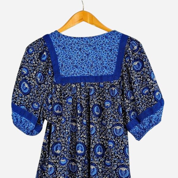 Old Navy Puff-Sleeve Printed Mini Swing Dress in Blue Blossoms l Size Large - Picture 6 of 9